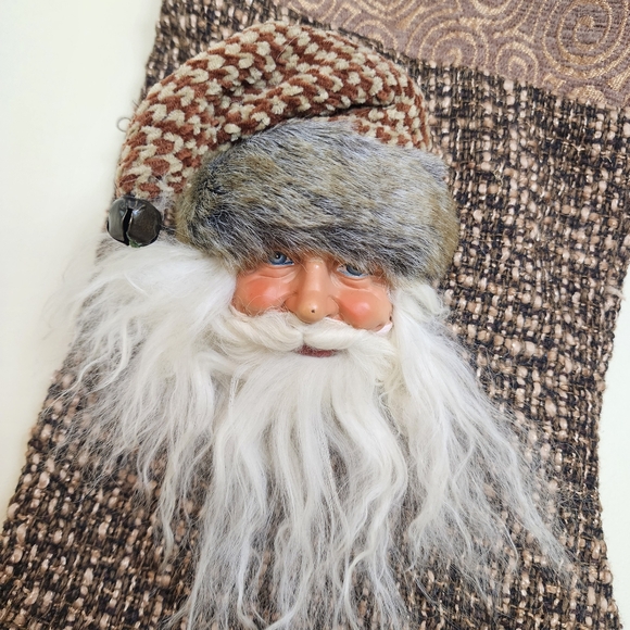 3D Santa Claus Sculpture Christmas Stocking Tweed Fur Trim - Picture 6 of 7